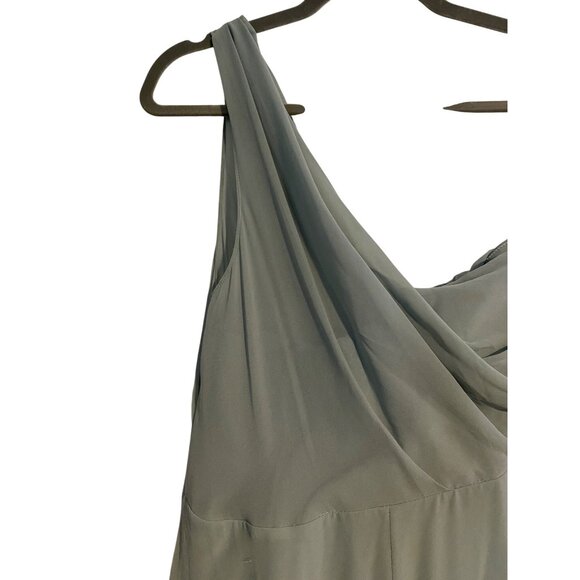Birdy Grey Sage Green One-Shoulder Chiffon Maxi Dress Women XL Evening Gown Y2K - Picture 12 of 16